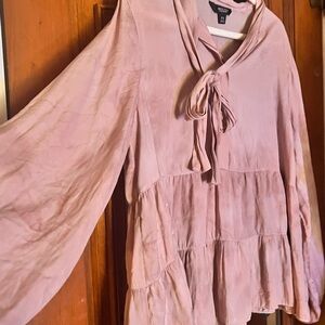 Romantic silky Women's Pink Blouse with Tie
